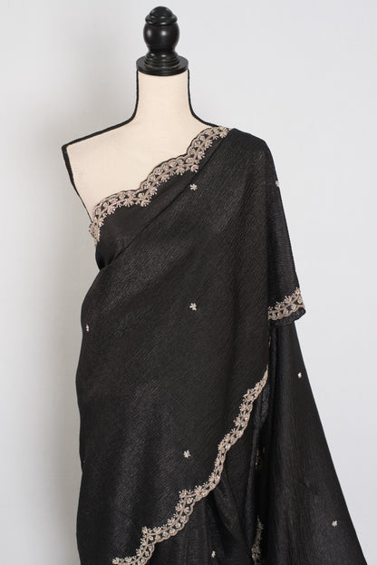 Sunayna | Black Crush Tissue Designer Partywear Saree - Bollywood Fashion image 5