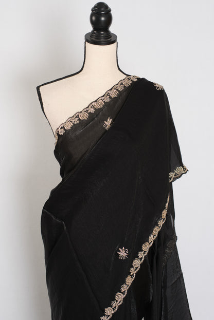 Gauri | Black Designer Partywear Saree with Intricate Embroidery image 6