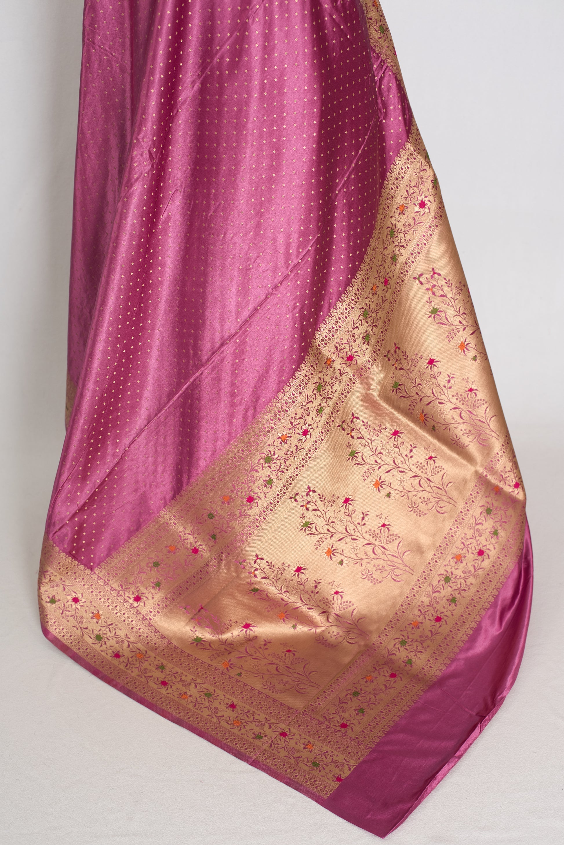Indrani | Purplish Pink Semi Mashru Banarasi Saree | Pre-Stitched Size 36 Blouse image 4