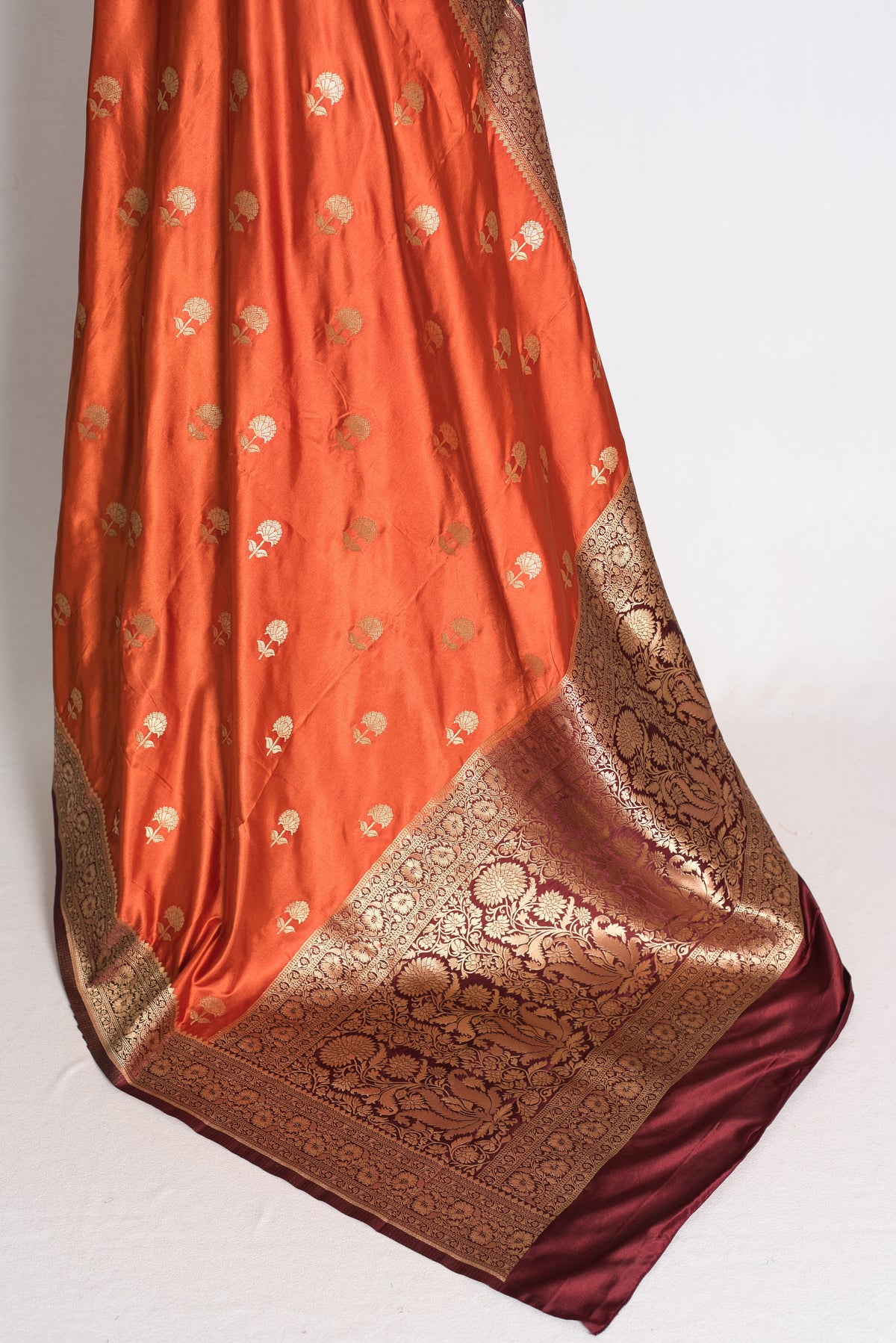 Mati: Rust Orange and Brown Semi Mashru Silk Banarasi Saree with 36 Size Blouse image 5