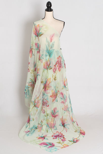 Ila : Sea Green Floral Printed Chiffon Saree – Budget-Friendly Summer Drape image 1