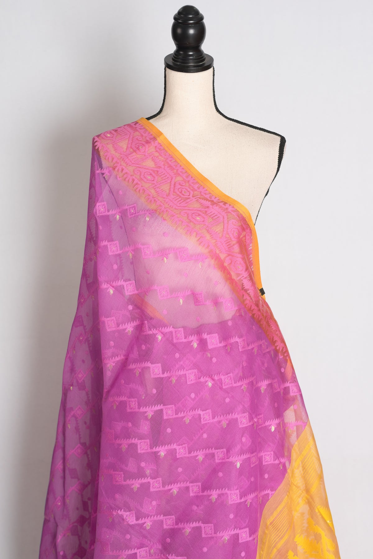 Purple and Yellow Jamdani saree — detail view