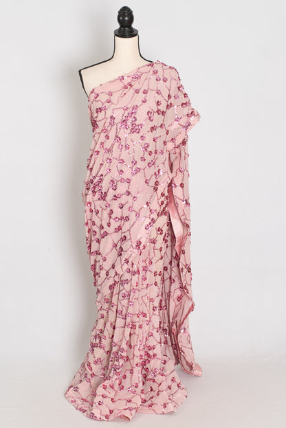 Jasmine | Pastel Pink Soft Net Saree | Trending Bollywood Partywear image 0