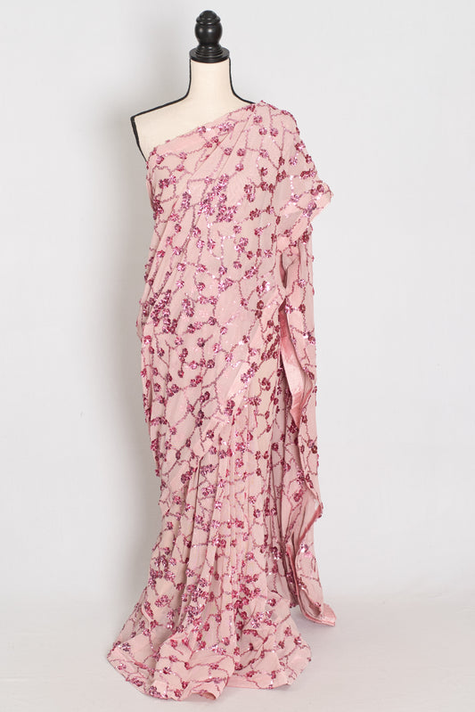 Jasmine | Pastel Pink Soft Net Saree | Trending Bollywood Partywear image 0