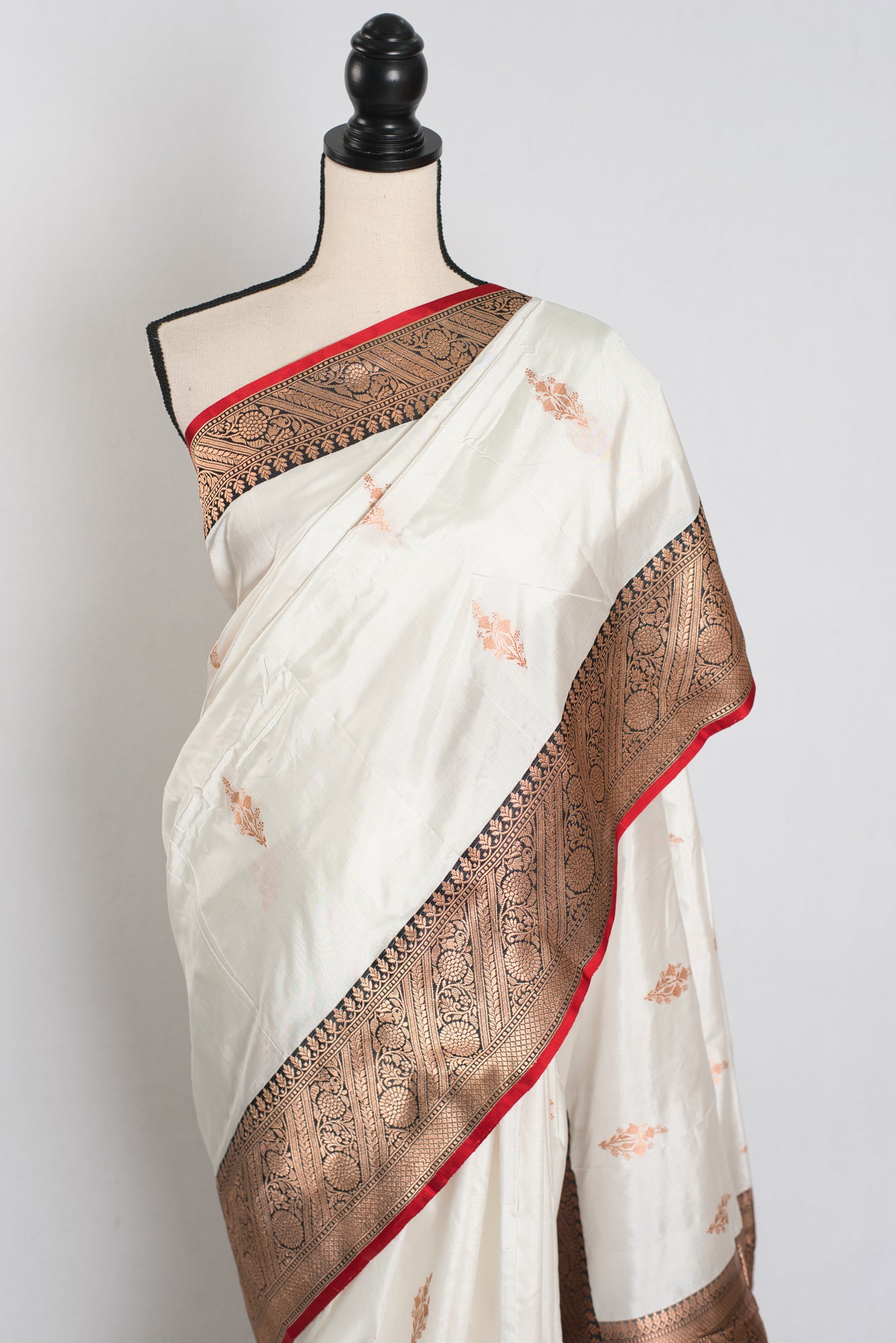 Basanti : Silk Mark Certified Katan Banarasi Saree in White and Black image 6