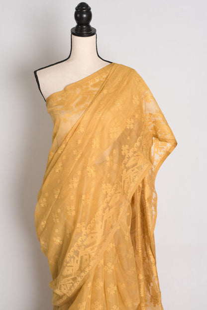 Dhriti : Beige and Gold Soft Blended Cotton Bengali Jamdani Saree image 2