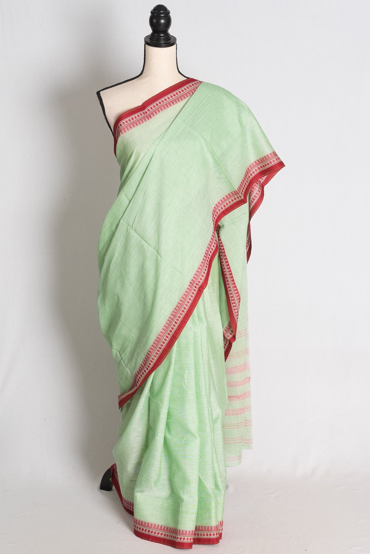 Sheuli: Sea Green and Red Soft Cotton Dhaniakhali Saree image 0