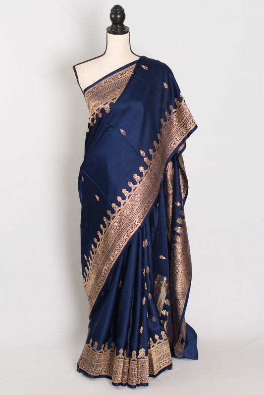 Ayesha | Midnight Blue Premium Mashru Banarasi Silk Saree image 0