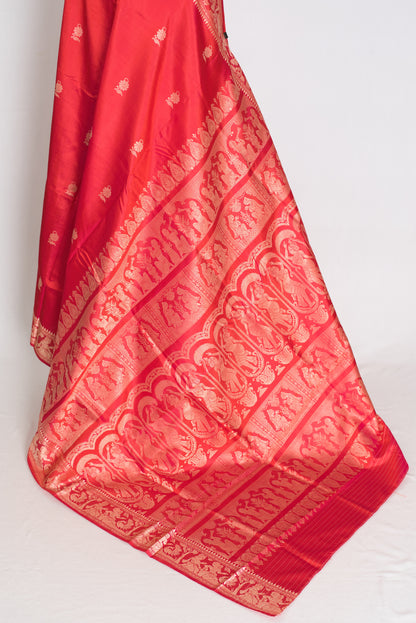 Supriya | Orange Red and Cream Handwoven Baluchari Pure Silk Saree image 3