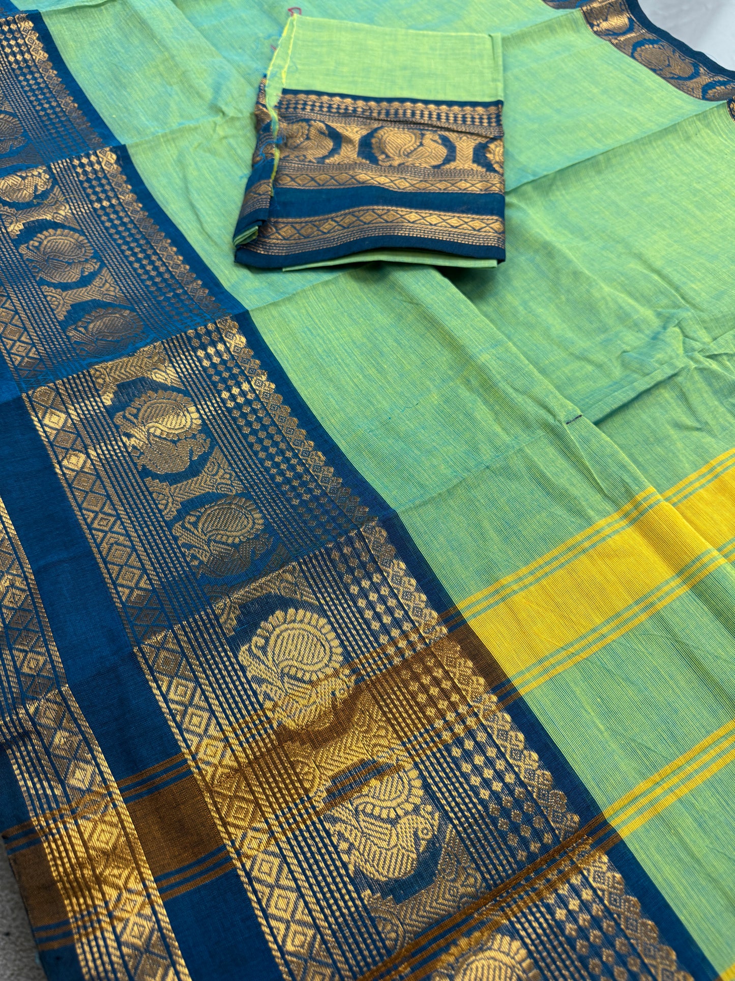 Ananya: Sea Green Kanchi Cotton Saree - Handwoven South Indian Elegance image 1