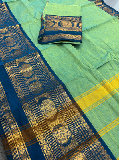 Ananya: Sea Green Kanchi Cotton Saree - Handwoven South Indian Elegance image 1