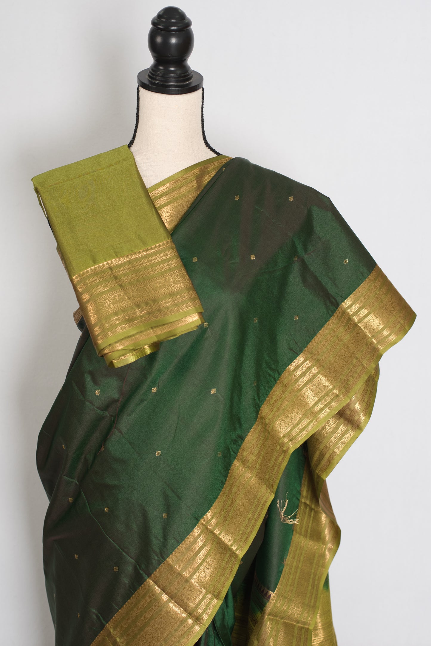 Mytheli – Deep Forest Green Kanjivaram Poly Silk Saree with Moss Green Border image 2
