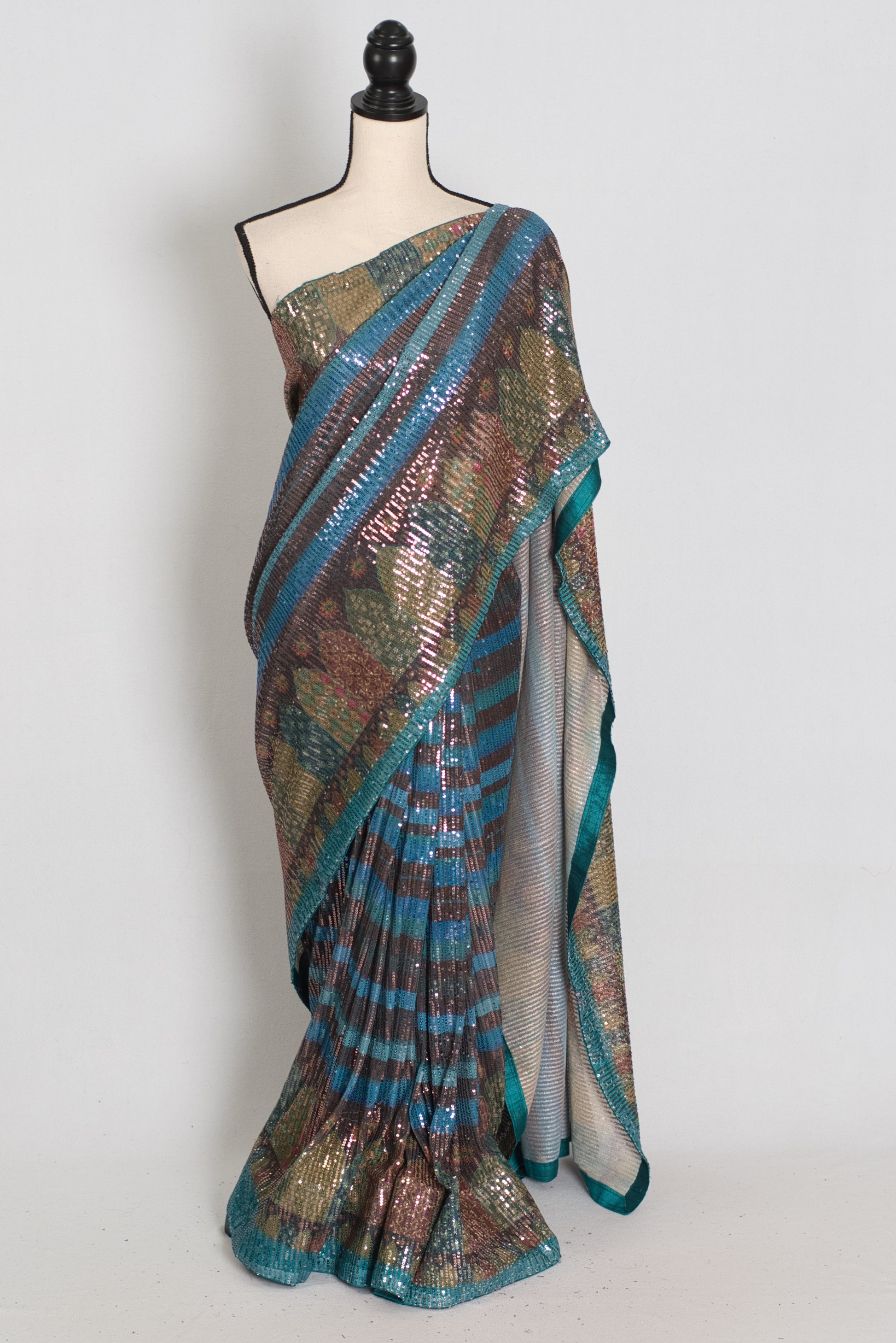 Eva | Metallic Blue & Multi-Tone Sequin Saree | Perfect Cocktail Wear image 0