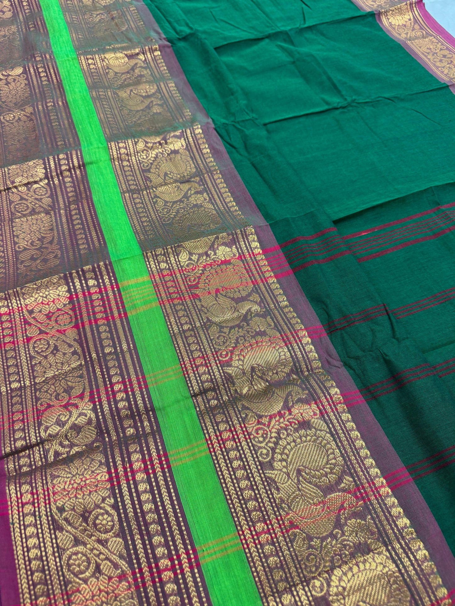 Leela : Bottle Green Kanchi Cotton Saree - Handwoven South Indian Elegance image 2