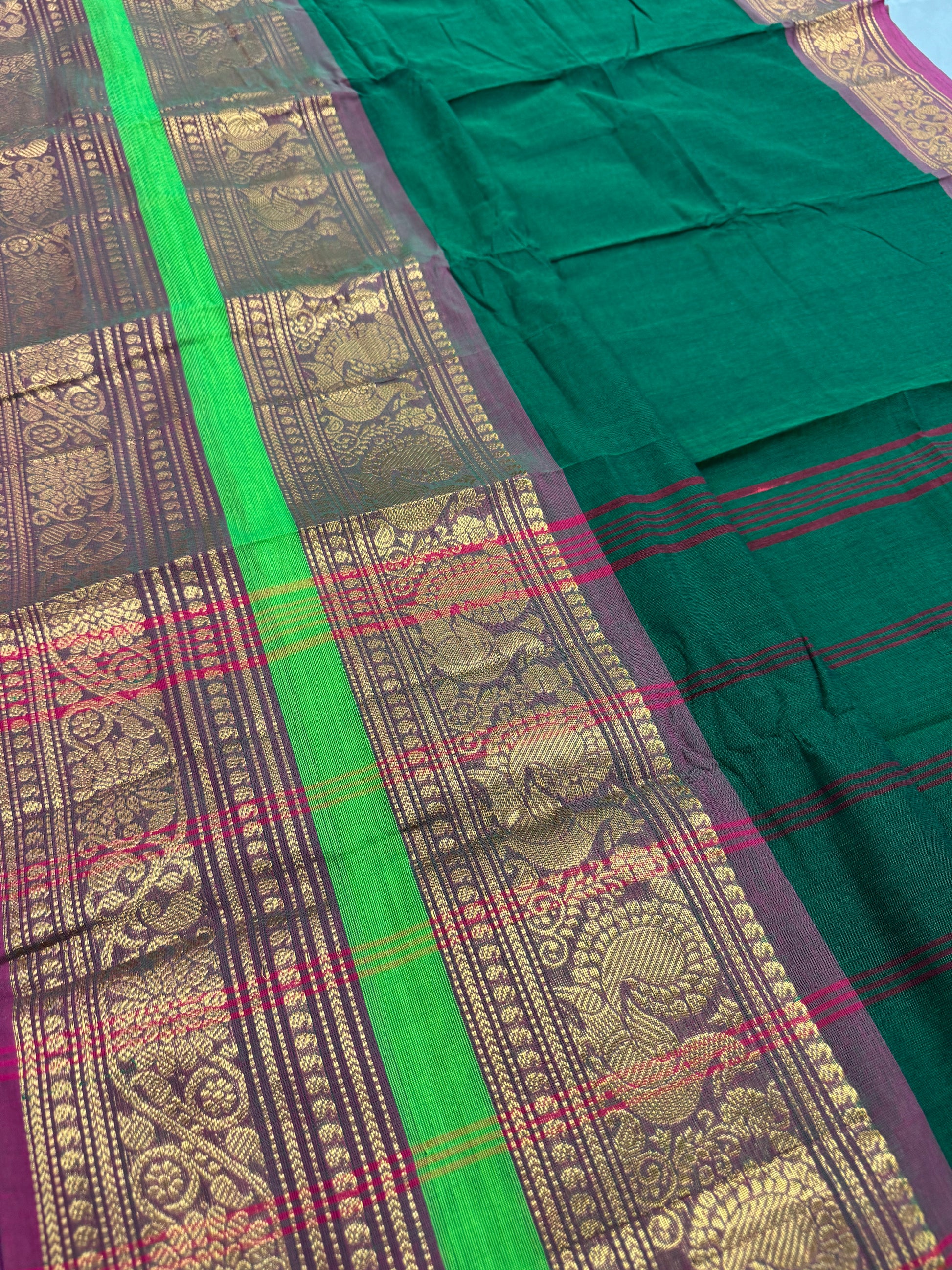 Leela : Bottle Green Kanchi Cotton Saree - Handwoven South Indian Elegance image 2
