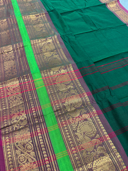 Leela : Bottle Green Kanchi Cotton Saree - Handwoven South Indian Elegance image 2