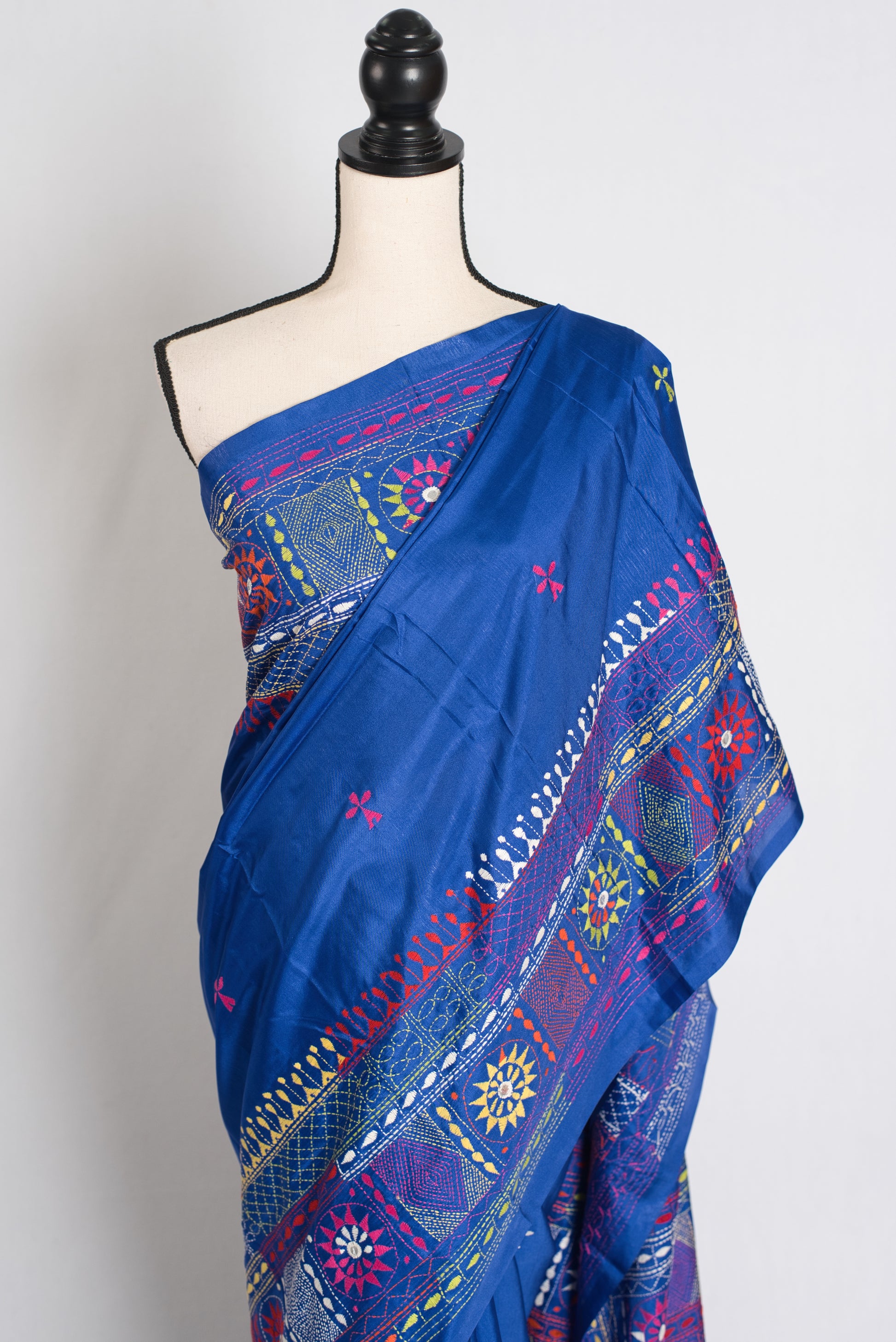 Savitri : Blue Blended Silk Saree with Hand Embroidery Lambani Work image 5