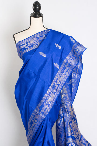 Indrani : Traditional Baluchari Silk Saree from Bengal in Royal Blue image 6