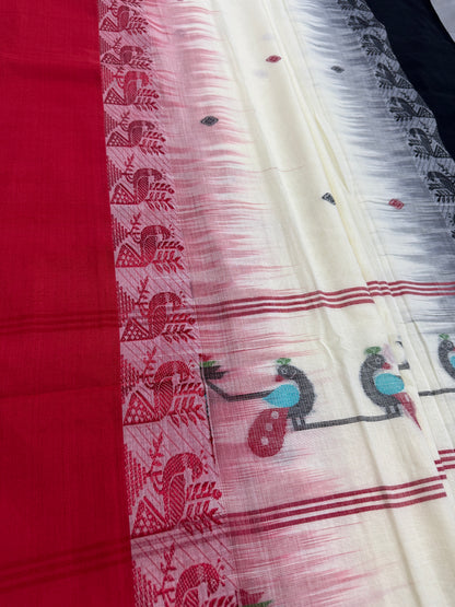 Mitra: Off White Cotton Handloom Saree with Ganga Jamuna Border image 4