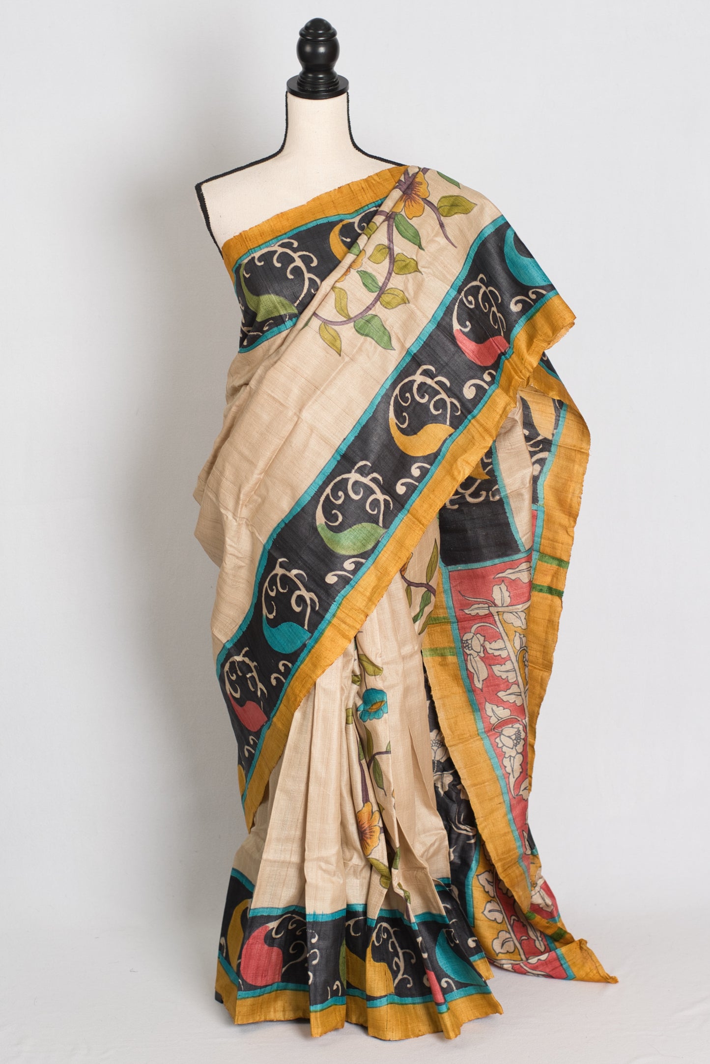 Soraya : Hand Painted Kalamkari Saree on Silk Mark Certified Gachi Tussar Silk image 0