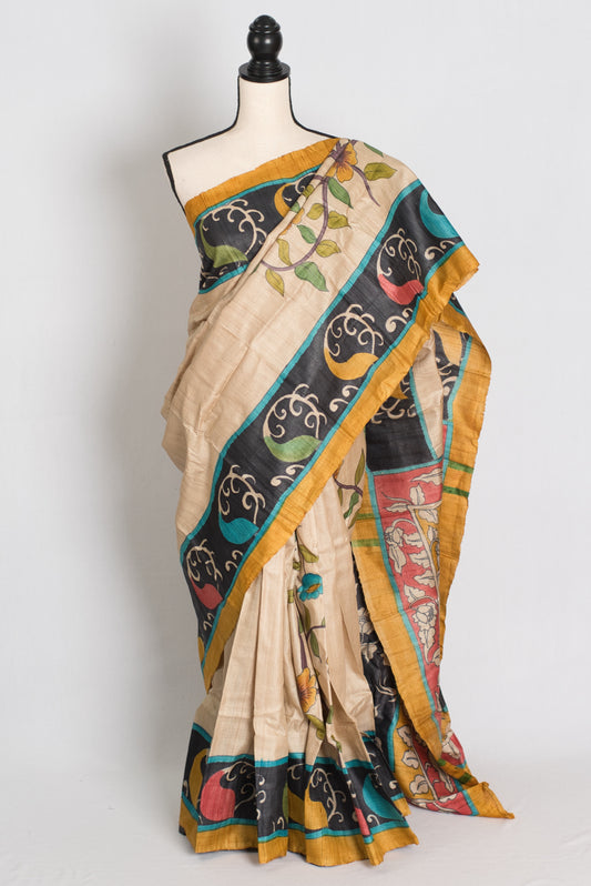 Soraya : Hand Painted Kalamkari Saree on Silk Mark Certified Gachi Tussar Silk image 0