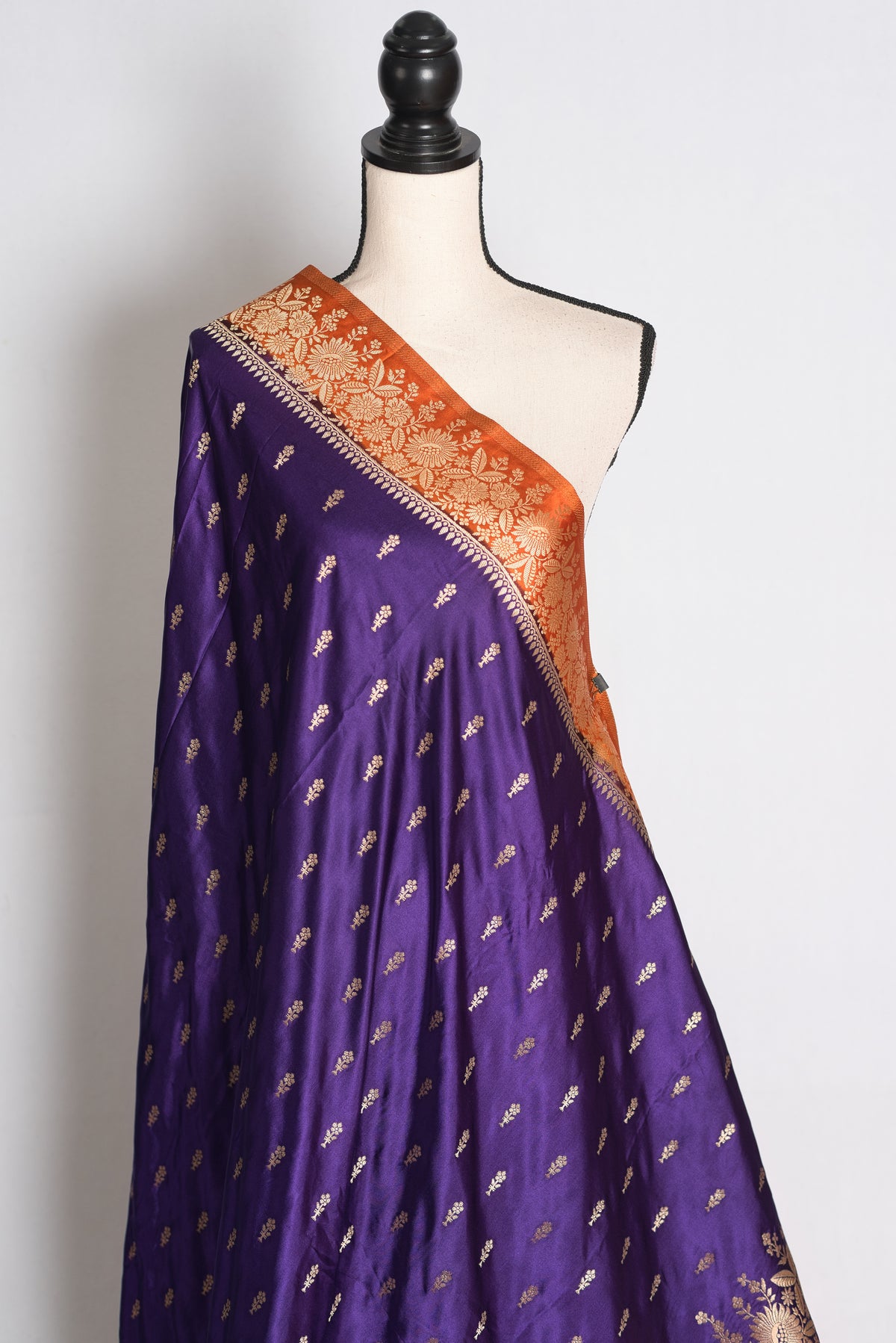 Archana: Purple and Orange Semi Mashru Banarasi Silk Saree image 3