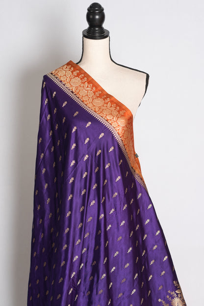 Archana: Purple and Orange Semi Mashru Banarasi Silk Saree image 3