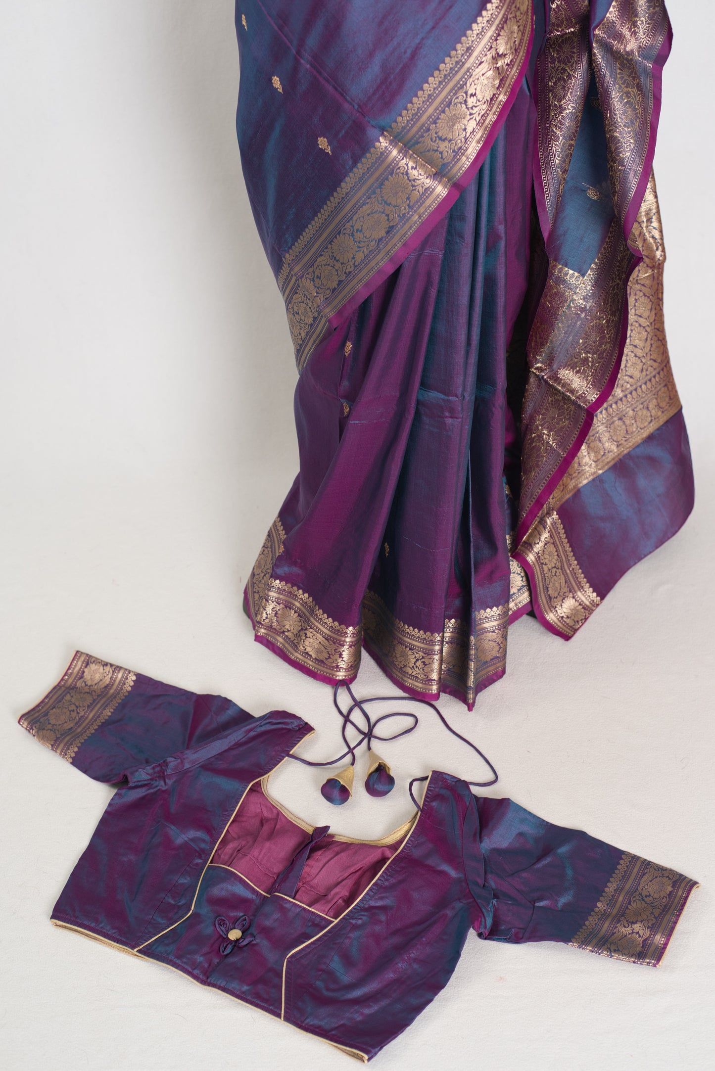 Bristi | Dual Shade Purple Pure Katan Silk Banarasi with 38 Size Stitched Blouse image 2