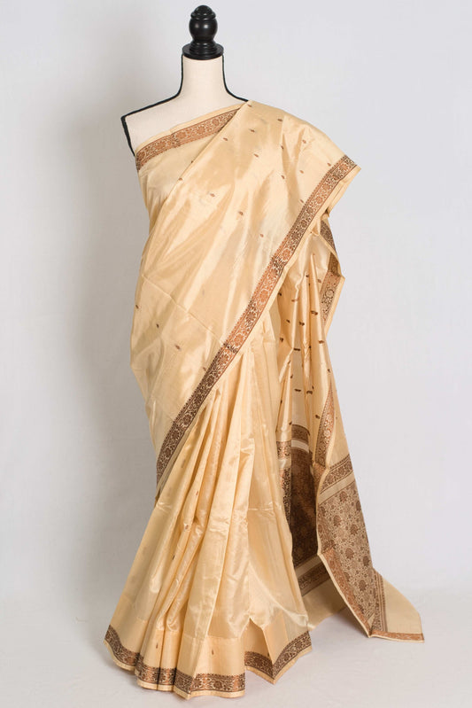 Lima : Certified Silk Banarasi Saree with Resham Work in Beige Cream image 0