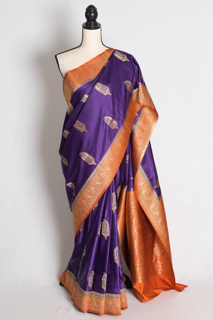 Bani: Purple and Orange Semi Mashru Banarasi Silk Saree with 36 Size Blouse image 0