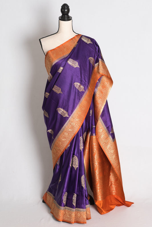 Bani: Purple and Orange Semi Mashru Banarasi Silk Saree with 36 Size Blouse image 0