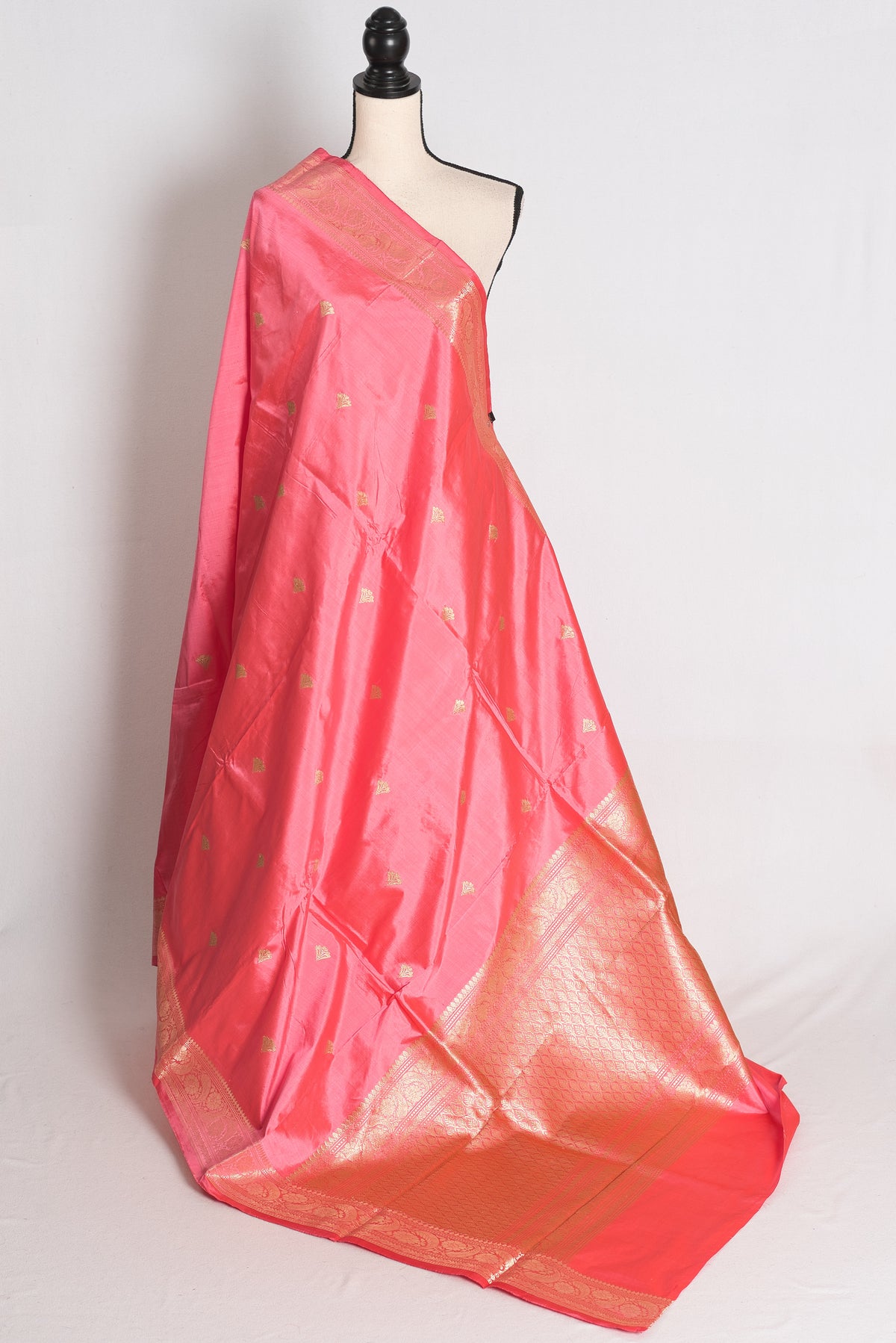 Farah: Pink and Gold Katan Silk Banarasi Saree with Blouse Piece image 1