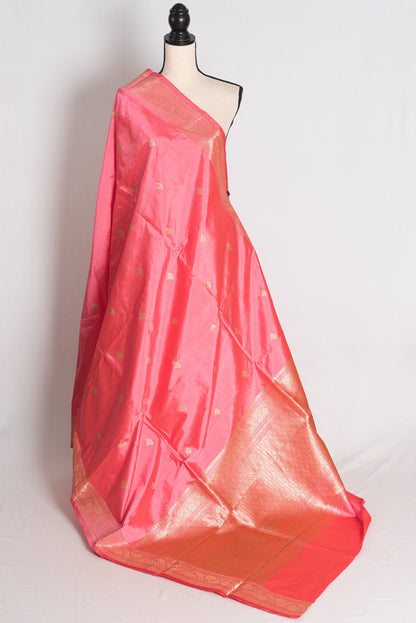 Farah: Pink and Gold Katan Silk Banarasi Saree with Blouse Piece image 1