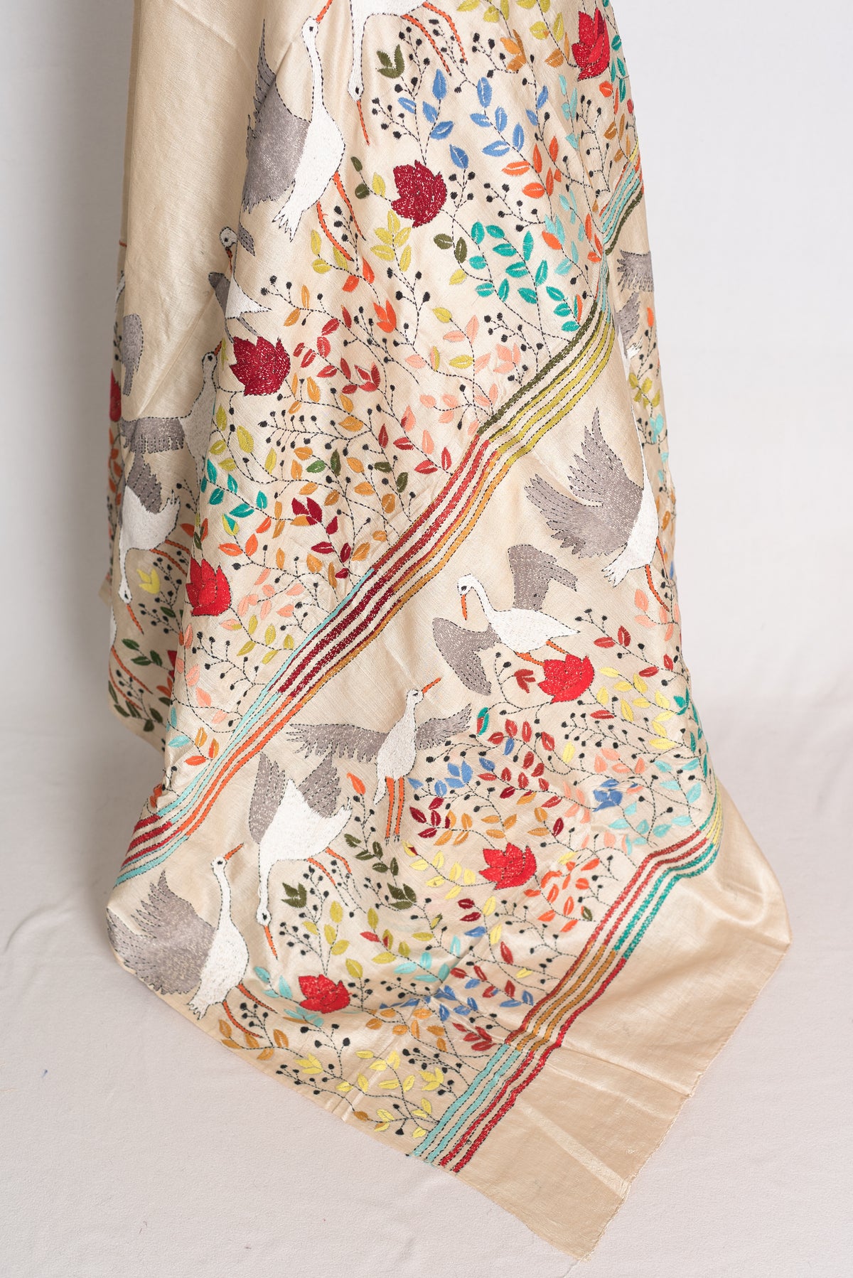 Kala: Kantha Stitch Hand Embroidery Gachi Tussar Saree with Stitched Blouse image 5