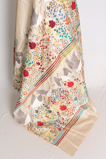 Kala: Kantha Stitch Hand Embroidery Gachi Tussar Saree with Stitched Blouse image 5