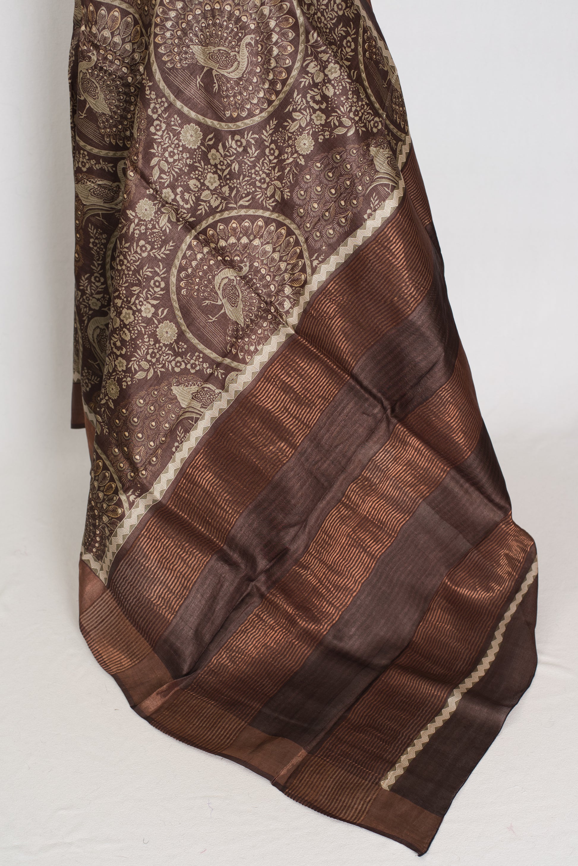 Kala | Earthy Brown Pure Tussar Silk Saree | Heritage Kalamkari Art Prints image 3