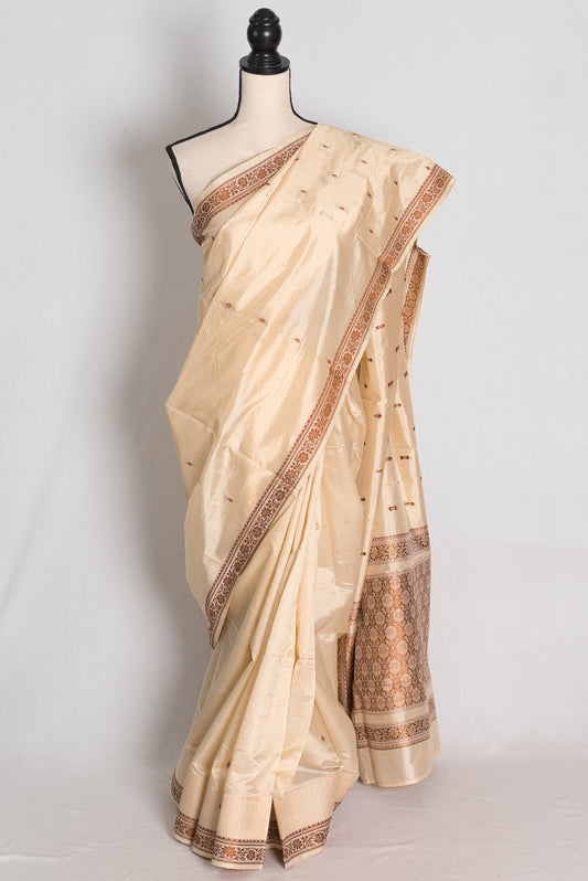 Savitri: Cream and Gold Lightweight Banarasi Silk Saree with Blouse Piece image 0