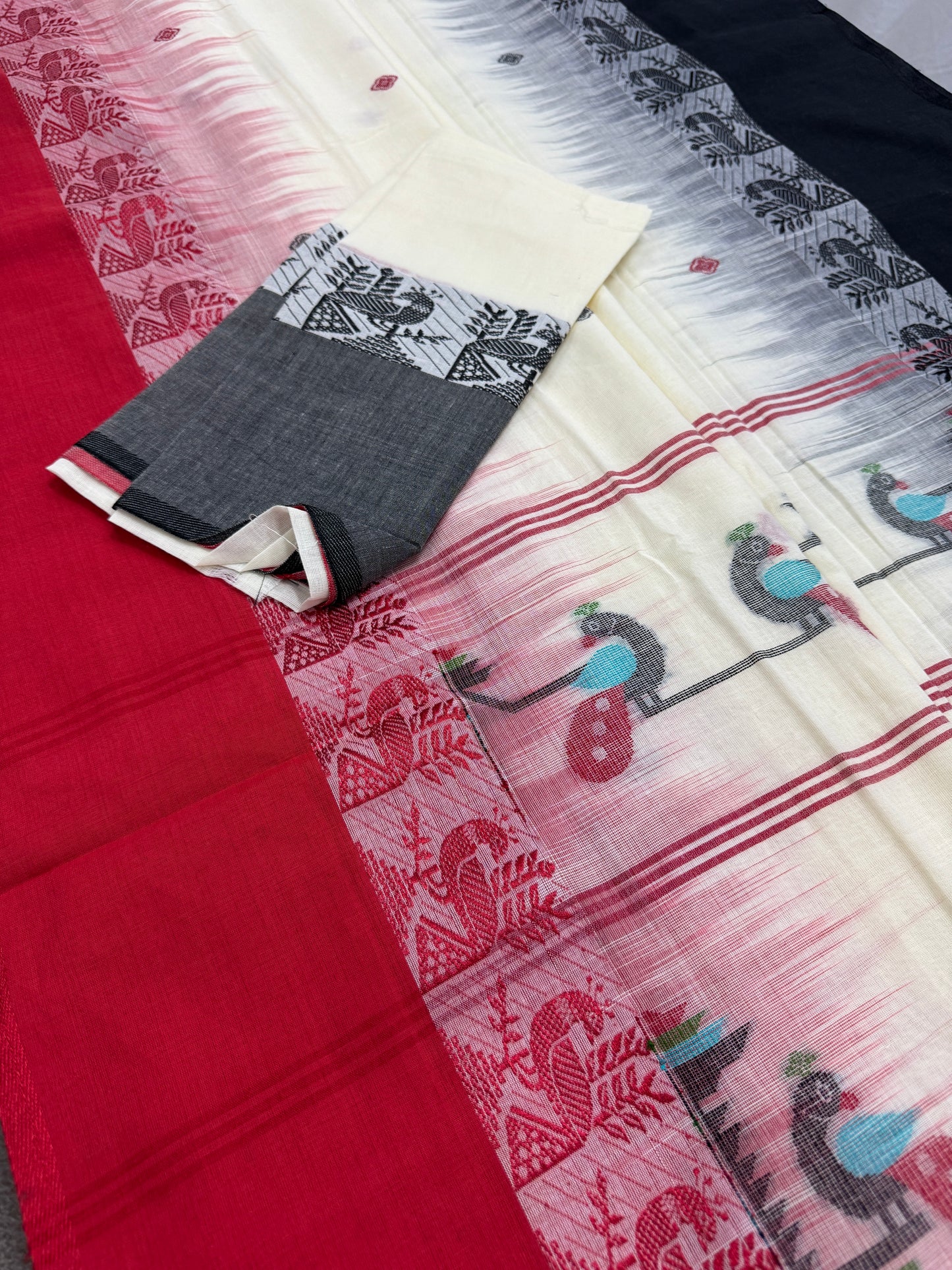 Mitra: Off White Cotton Handloom Saree with Ganga Jamuna Border image 1