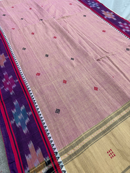 Hemangini : Purple Dhaniakhali Bengali Soft Cotton Saree with Katki Border image 2