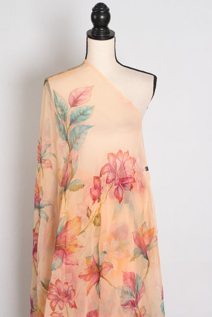 Diya : Soft Peach Floral Printed Chiffon Saree - Budget-Friendly Summer Drape image 3
