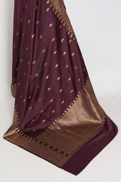 Ruuh | Wine Premium Mashru Banarasi Silk Saree | Antique Gold Zari Weaving image 4