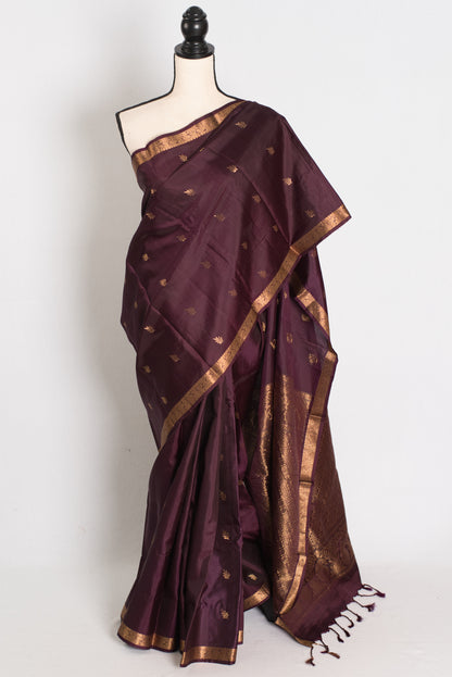 Bidisha: Coffee Brown Pure Kanjivaram Silk Saree | Small Gold Border | Silk Mark image 0