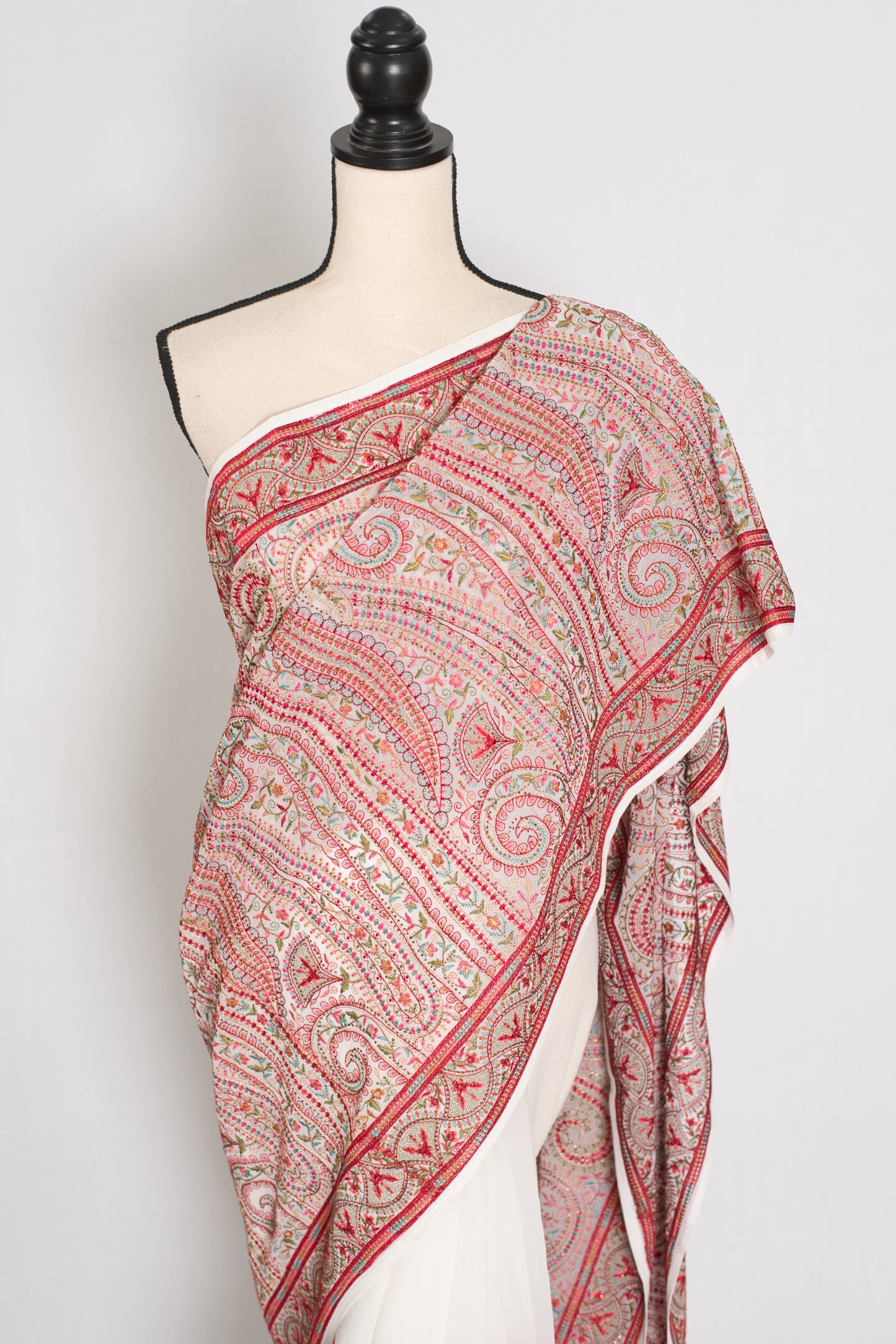Koli | White and Red Georgette Saree | Lightweight Festive Partywear image 6
