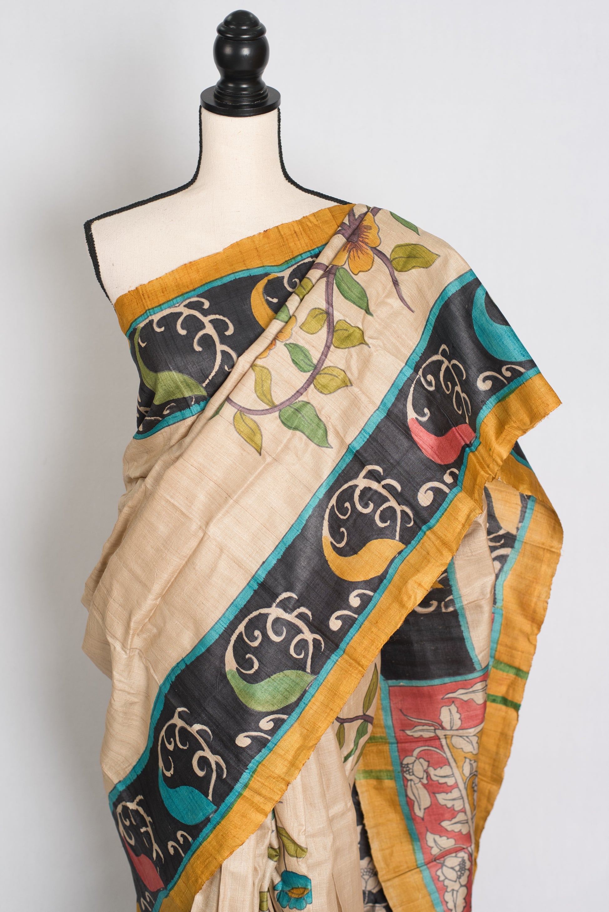 Soraya : Hand Painted Kalamkari Saree on Silk Mark Certified Gachi Tussar Silk image 5