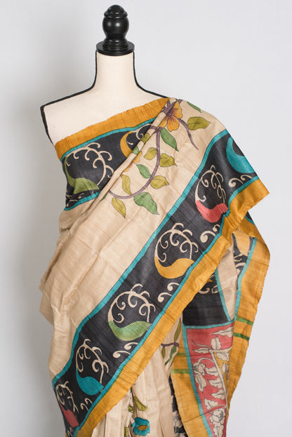 Soraya : Hand Painted Kalamkari Saree on Silk Mark Certified Gachi Tussar Silk image 5