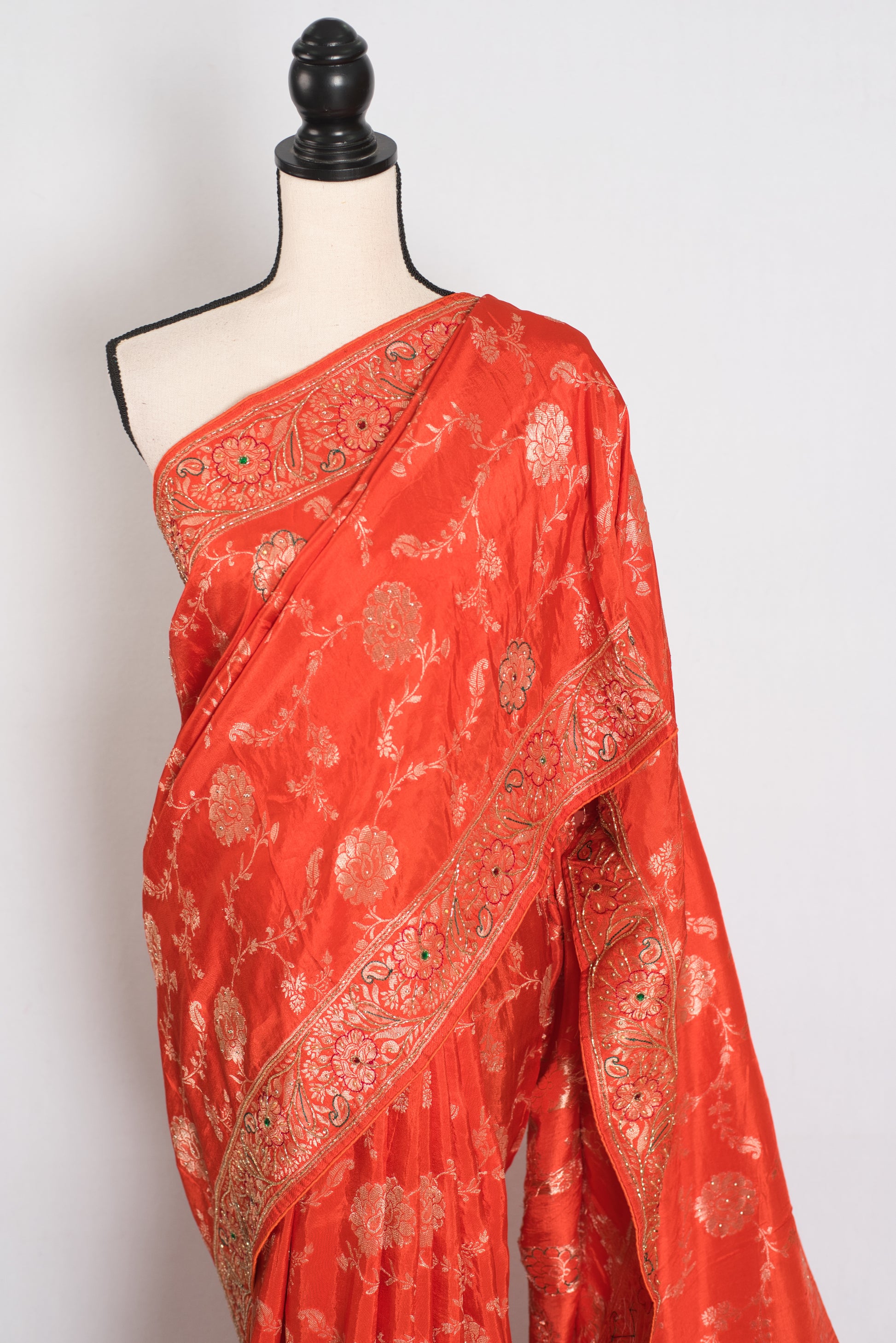 Mahi : Orange and Gold Dola Silk Banarasi Saree – with Hand Embroidery image 6