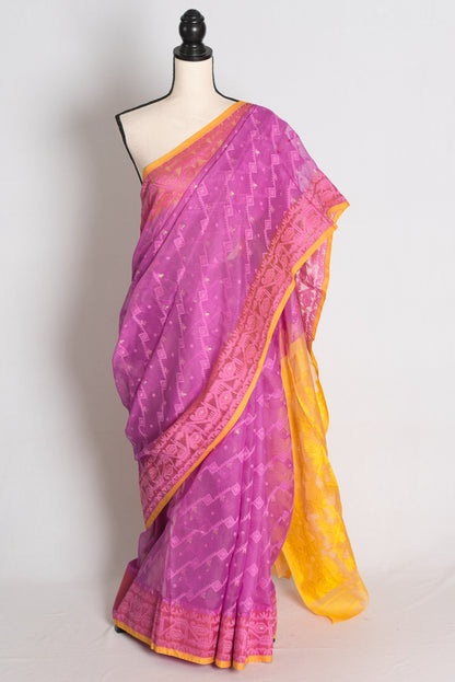 Purple and Yellow Jamdani saree — view