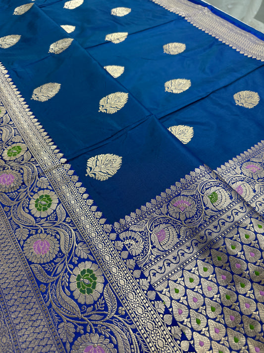 Indulekha : Silk Mark Certified Blue Banarasi Saree with Meenakari Work image 0
