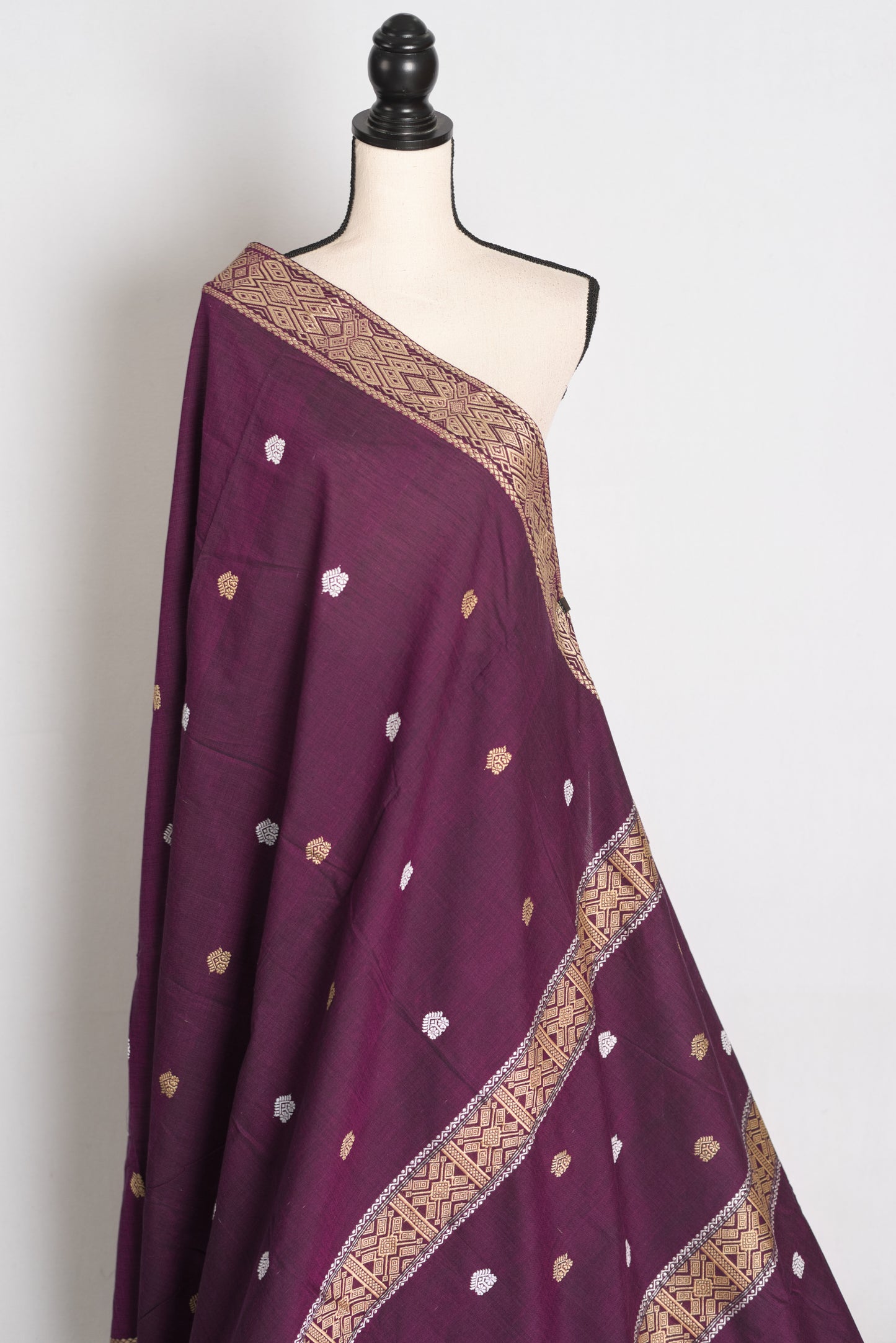 Diya : Deep Purple Pure Cotton Assamese Handloom Saree image 3