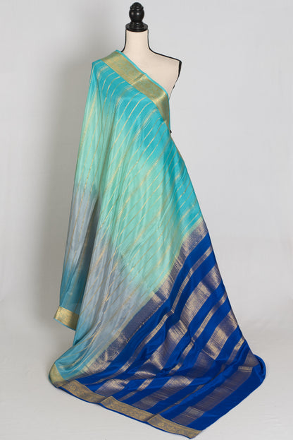 Vidya : Grey & Blue Shaded Premium Mysore Crepe Silk Saree | Silk Mark Certified image 1